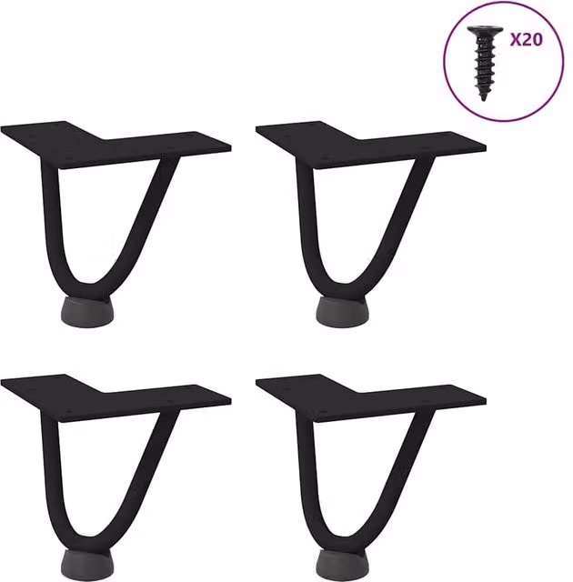 Berkfield Home Black Solid Steel Hairpin Table Legs, 4 Pieces, Height: 10 cm – 1