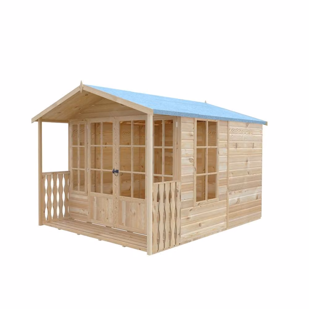 Shires Delmora 8x10 Shiplap Summerhouse with Veranda in Light Brown, W: 245.6 cm, D: 299.2 cm, H: 217.4 cm – 2