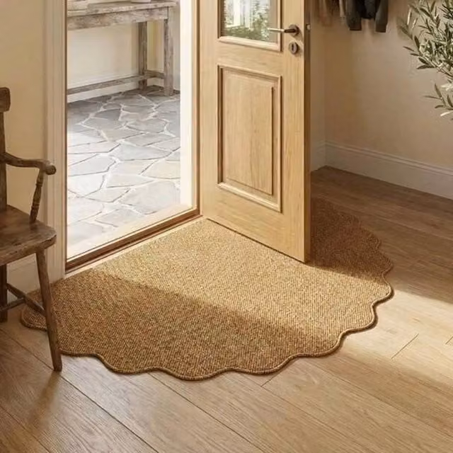 FLAVORA Brown and Beige Irregular Jute Entrance Door Mat Rug, Dirt Repellent, W/D: 100 x 100 cm