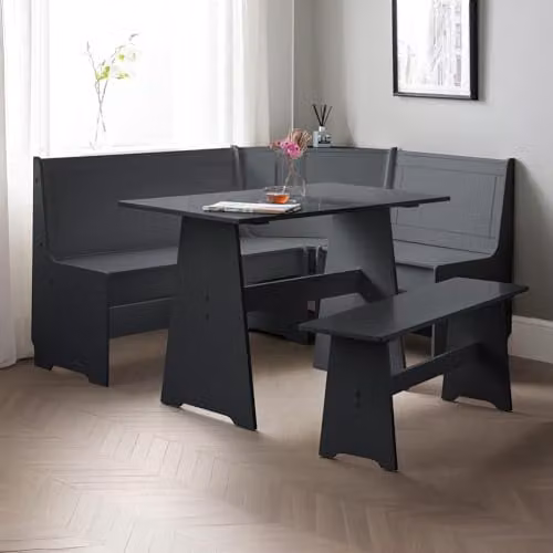 Julian Bowen Newport Anthracite Wood Corner Dining Set with Storage Bench – 1