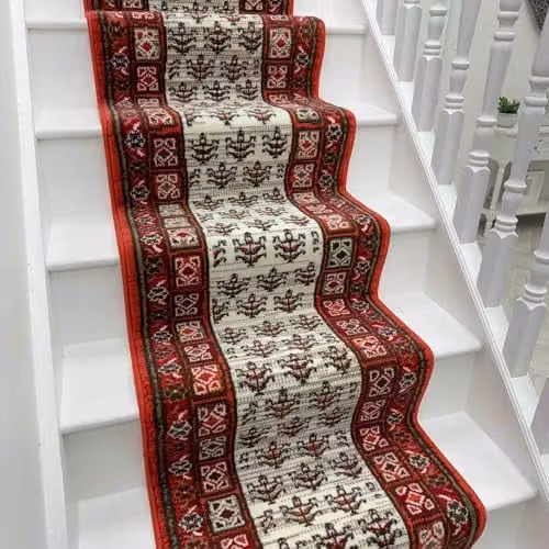 runrug Mayan Red Soft and Comfortable Stair Runner, W: 60 cm, L: 660 cm