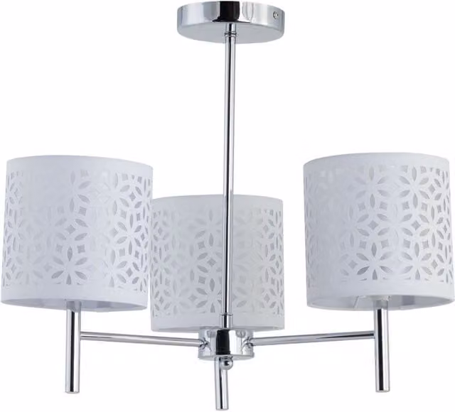 First Choice Lighting Brea Chrome 3 Light Ceiling Fitting with White Fabric Shades