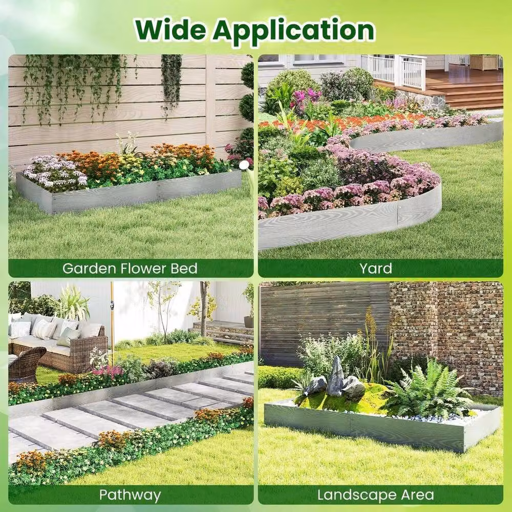 SPETLEK 6 Pack Silver Galvanised Metal Flexible Landscape Edging and Tree Fence, 600cm per piece – 5