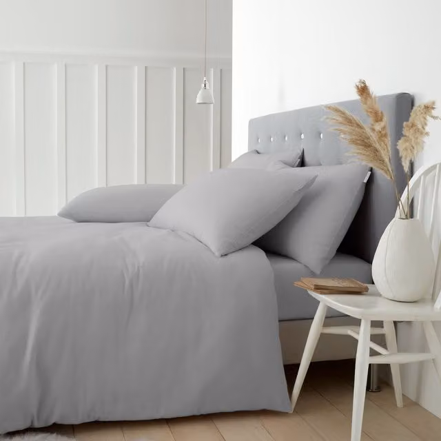 Catherine Lansfield Grey Brushed Cotton Flannelette Duvet Cover Bedding Set