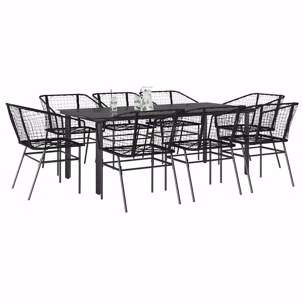 Berkfield Home Beautiful 9 Piece Black Poly Rattan Garden Dining Set with Glass Tabletop – 2