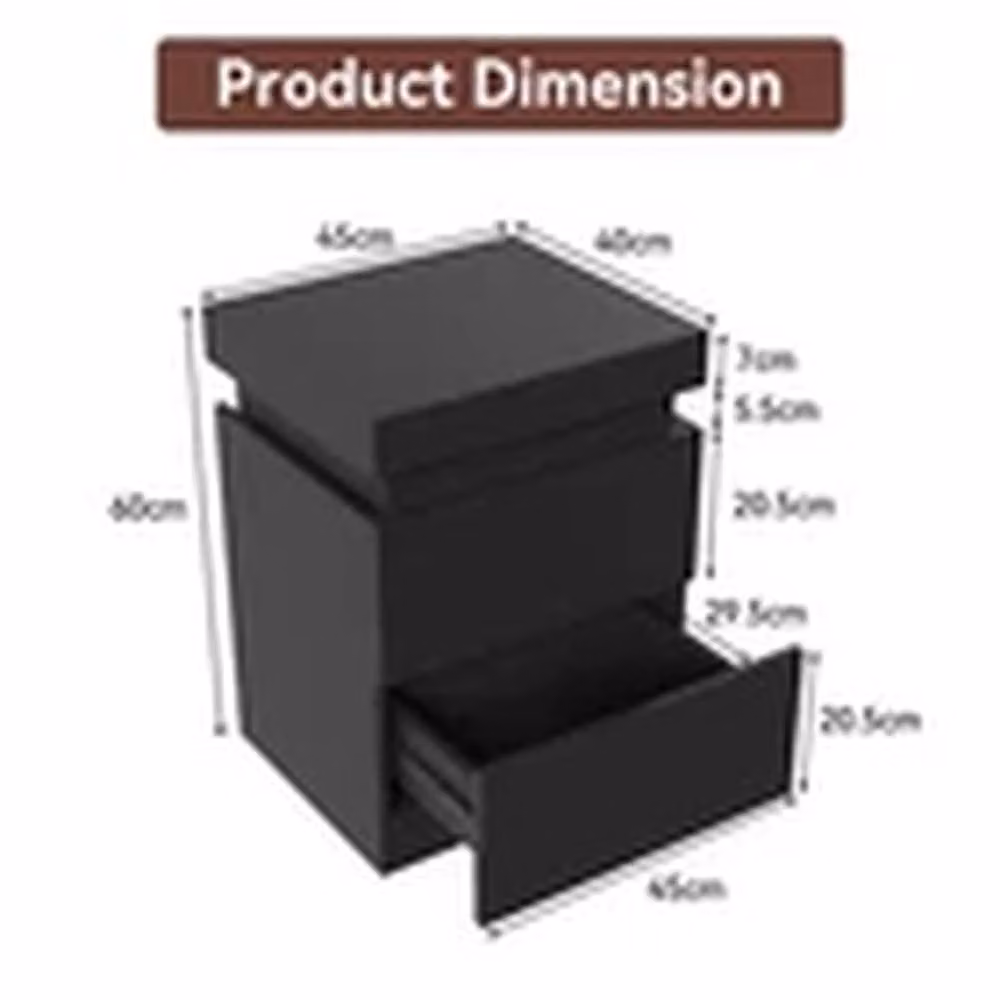 EONLION Black LED Bedside Table with 2 Drawers and Integrated Charging Station – 2