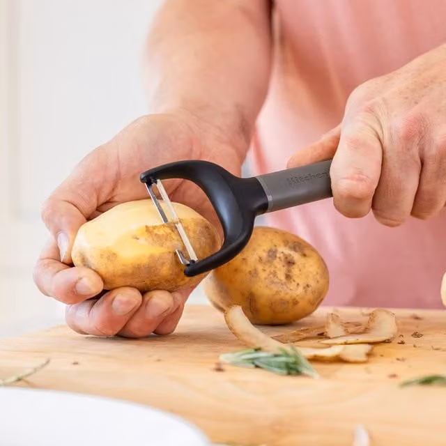 KitchenAid Y-Peeler with Stainless Steel Blade and Durable Plastic Handle in Grey and Black
