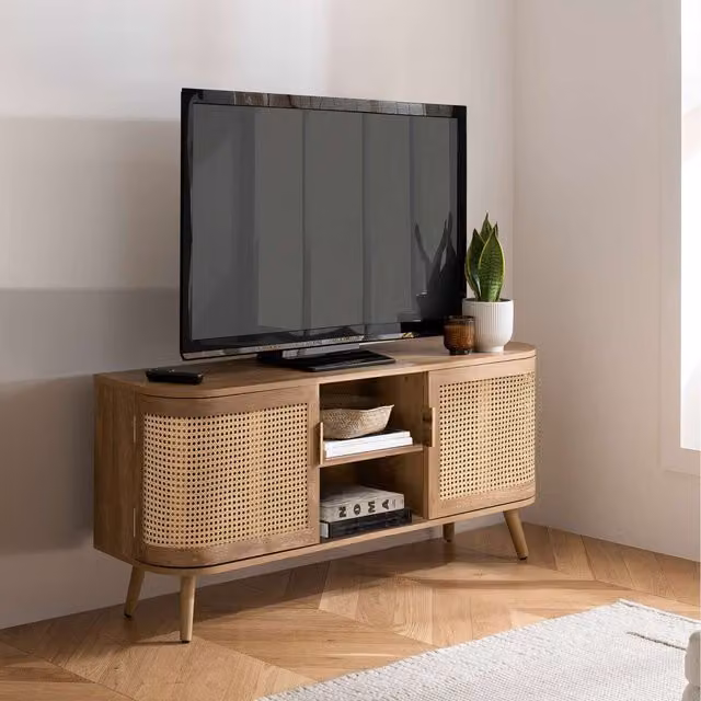 Birlea Sark Modern Rattan TV Entertainment Unit and Small Curved Cabinet in Black and Brown