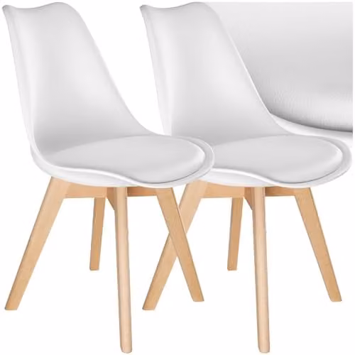 tectake Set of 2 Scandinavian Design Dining Chairs with Wood Legs in White
