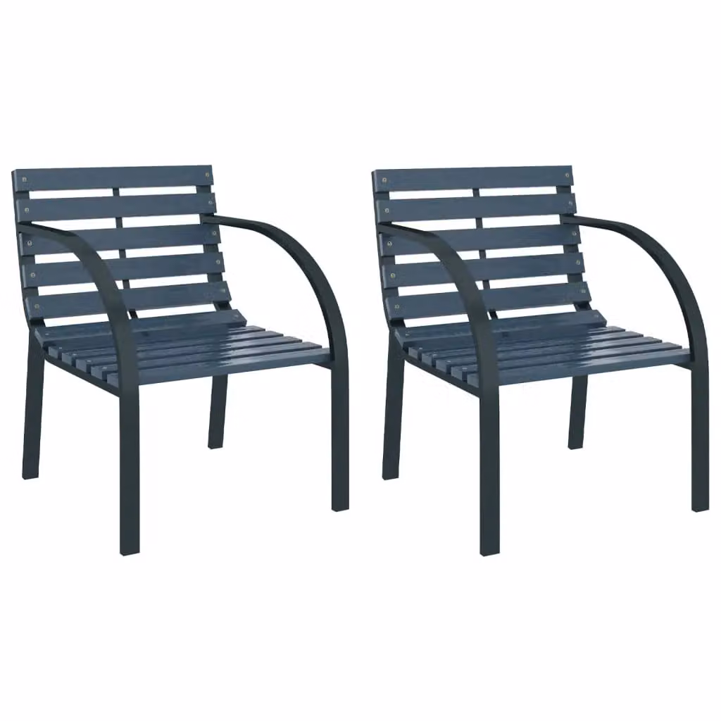 Berkfield Home Set of 2 Grey Wood and Powder Coated Steel Garden Chairs with Armrests – 2