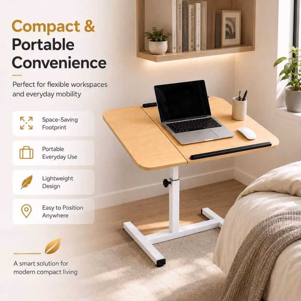 MANTRARAJ Adjustable Height Office Desk with Moveable Top and Castors in Beige – 4