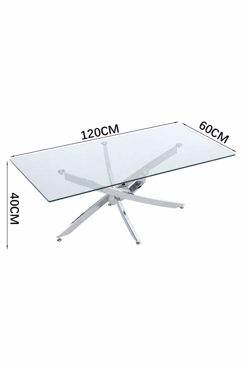 Living and Home Modern Rectangle Clear Tempered Glass Coffee Table with Chrome Legs, W: 120 cm, D: 60 cm, H: 40 cm – 3