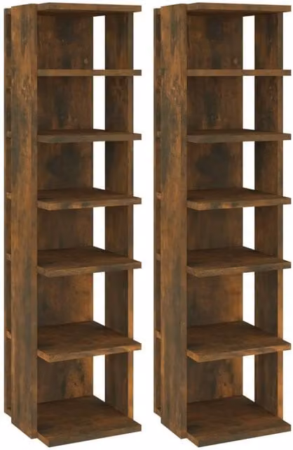 Berkfield Home Set of 2 Smoked Oak Shoe Racks, Brown Engineered Wood, W/D/H: 27.5 x 27 x 102 cm