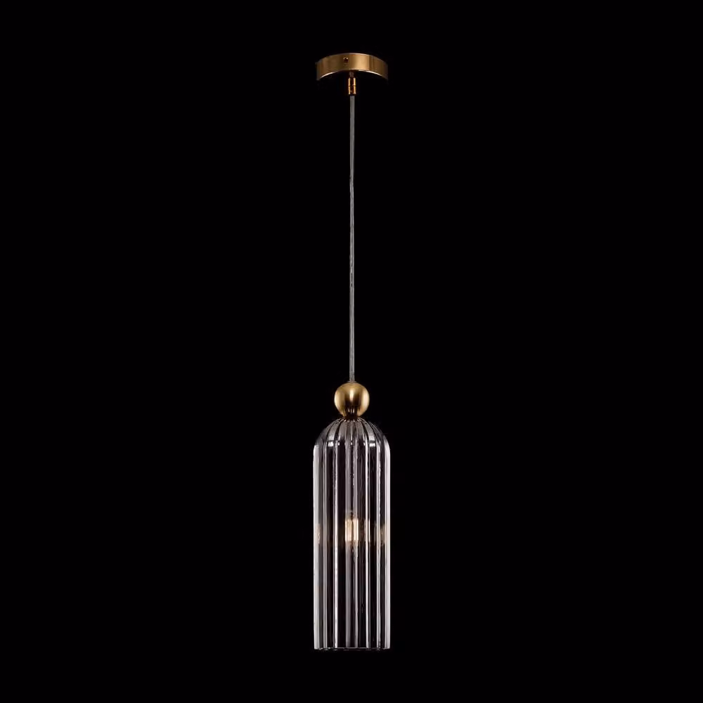 Netlighting Antic Modern Slim Cylinder Pendant Ceiling Light with Gold/Brass Metal and Grey Glass Shade – 2