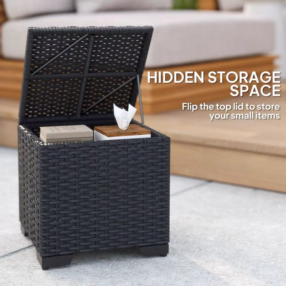 EONLION Set of 2 Black Rattan Footstool Ottomans – 4