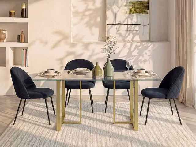 Vente-unique Modern Rectangular 6-Seater Dining Table with Transparent Glass Top and Gold Metal Base, W/D/H: 180 x 90 x 75 cm – 1