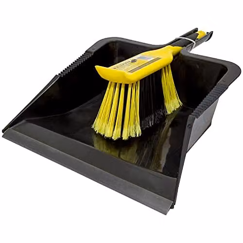 Charles Bentley Bulldozer Heavy Duty Dustpan and Brush Set with PVC Bristles and Rubber Lip, Black and Yellow, W: 44 cm, H: 28.5 cm – 1