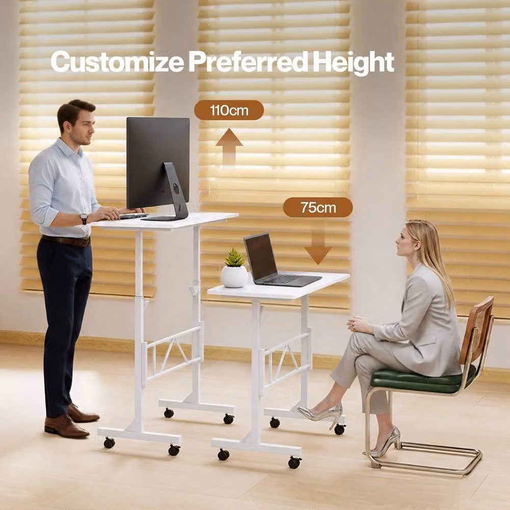 VOGREX Adjustable Height Standing Laptop Workstation in White with Castors – 2
