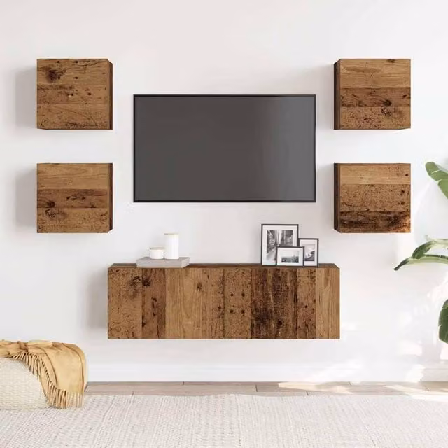 Berkfield Home Classic 5 Piece Wall-Mounted TV Cabinet Set in Brown and Multicolour Engineered Wood