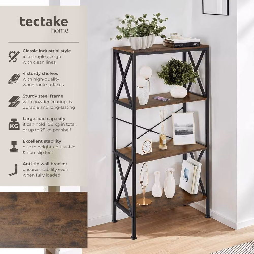 tectake Barry Freestanding Standing Shelf with 4 Tiers in Brown and Black – 2