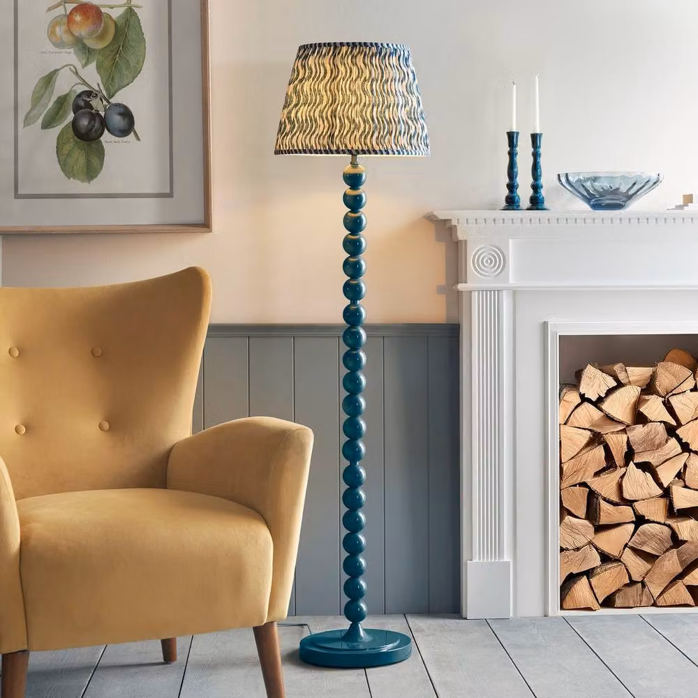 Netlighting Higgledy Blue Gloss Floor Lamp with Blue Fabric Ripple Shade, E27 – 2