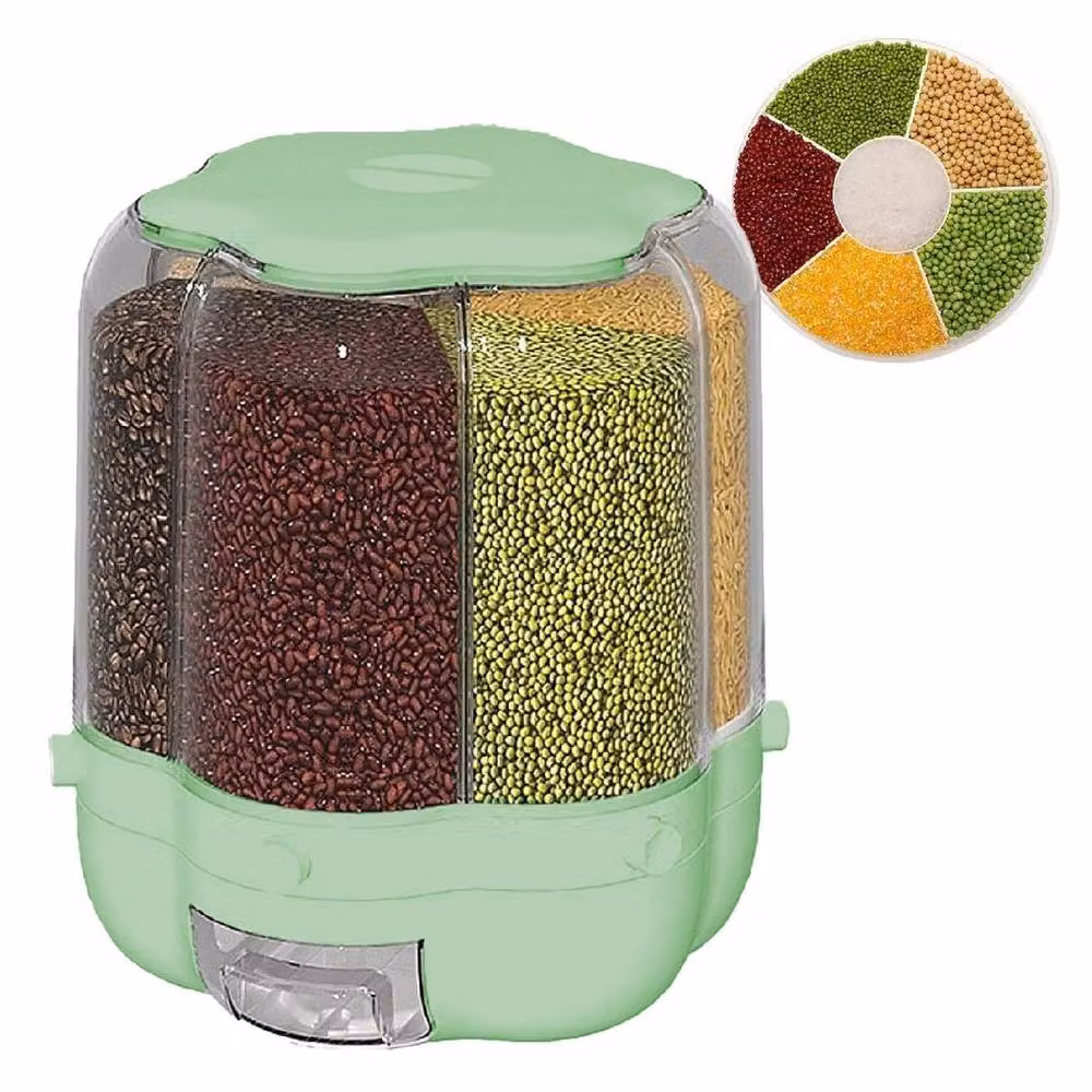 SPETLEK 6-in-1 Dry Food Grain Container and Cereal Dispenser with Compartments, Green and Transparent – 2