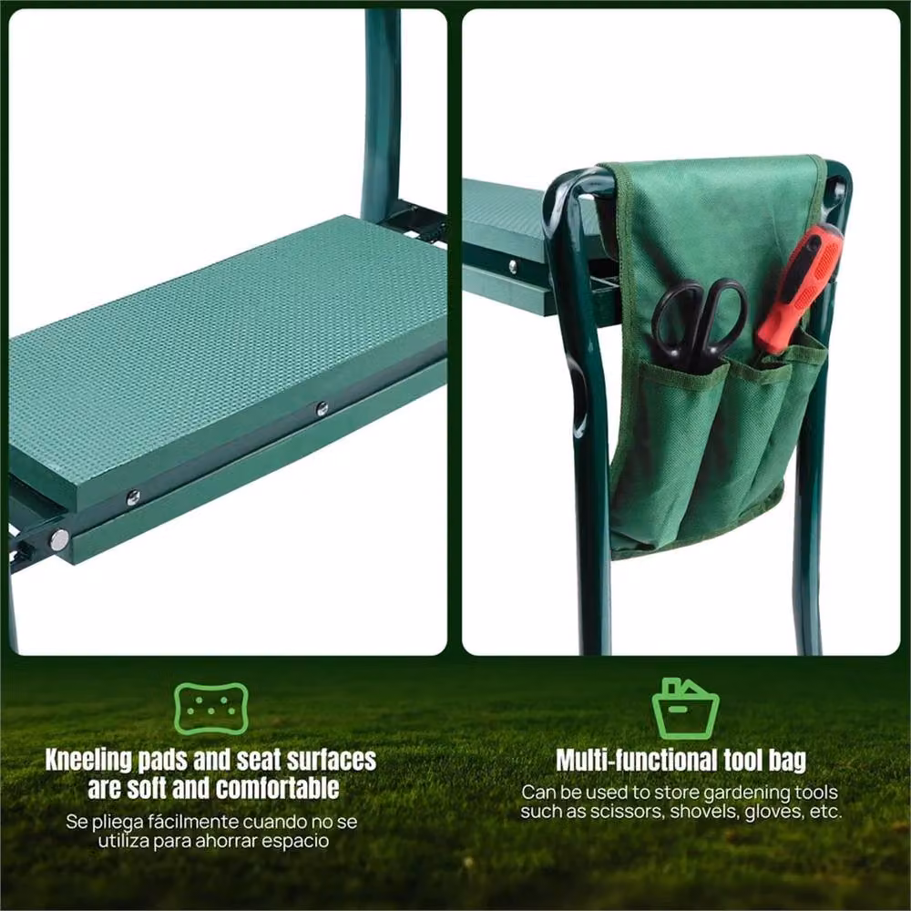 EONLION 2-in-1 Folding Seat and Kneeling Garden Stool in Green – 3