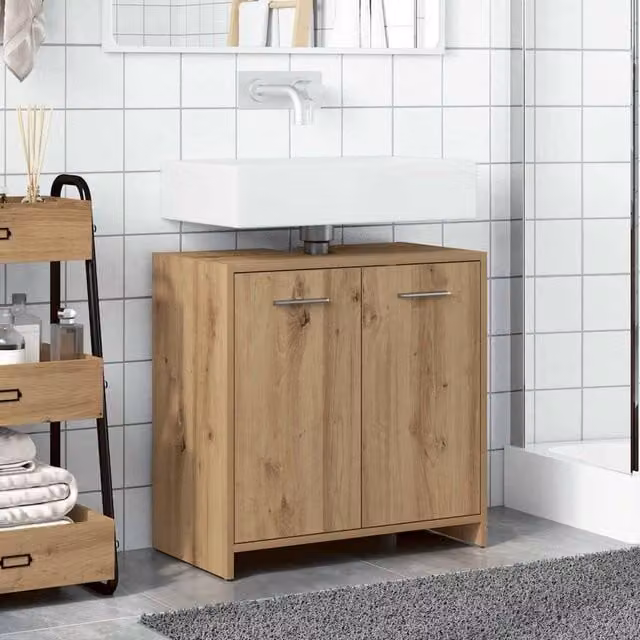 Berkfield Home Artisan Oak Bathroom Sink Cabinet in Brown, W/D/H: 60 x 33 x 60 cm – 1