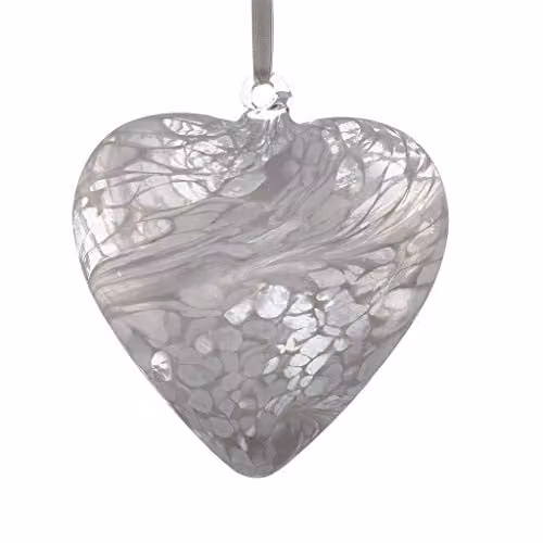 Sienna Glass White Friendship Heart Hanging Glass Ornament, 8 cm – 1