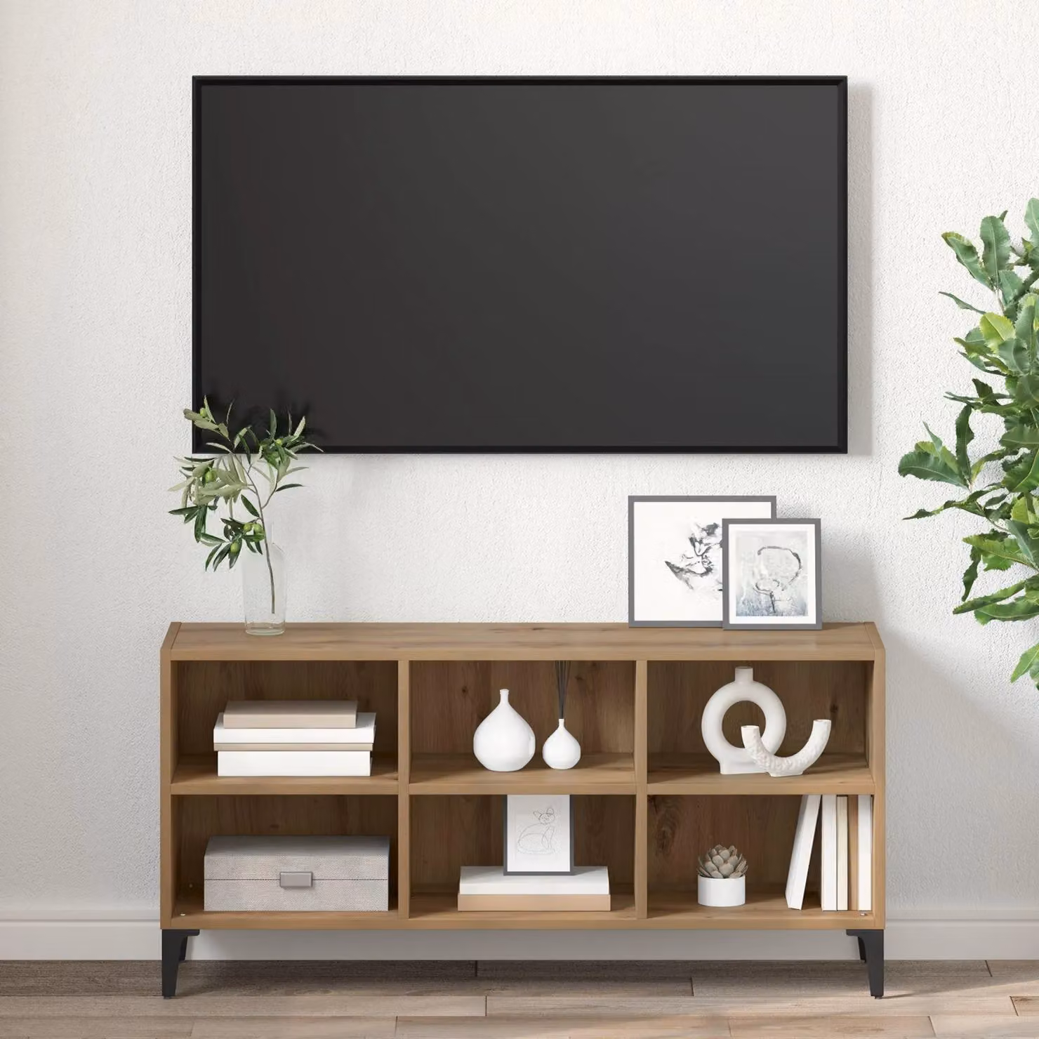 Berkfield Home Artisan Oak TV Stand in Brown with Metal Accents – 4
