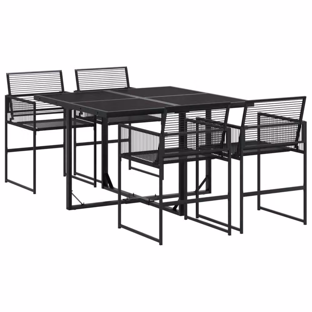Berkfield Home Beautiful 5 Piece Garden Dining Set in Black Poly Rattan with Glass and Metal Details – 2