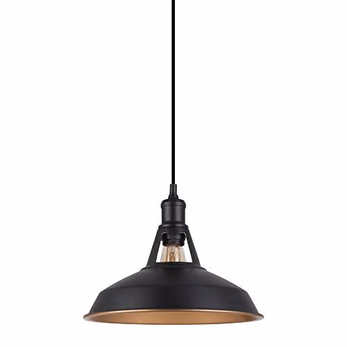 Netlighting Italux Freya Industrial and Retro Hanging Pendant Light in Black and Gold/Brass with E27 Socket
