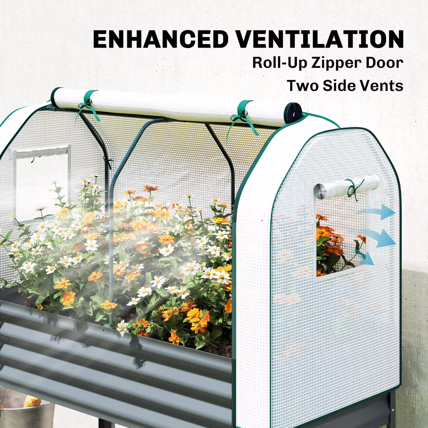 Outsunny Grey Galvanised Metal Raised Planter with Greenhouse Cover, Bed Liner and Bottom Shelf, W/D/H: 140 x 120 x 55 cm – 5