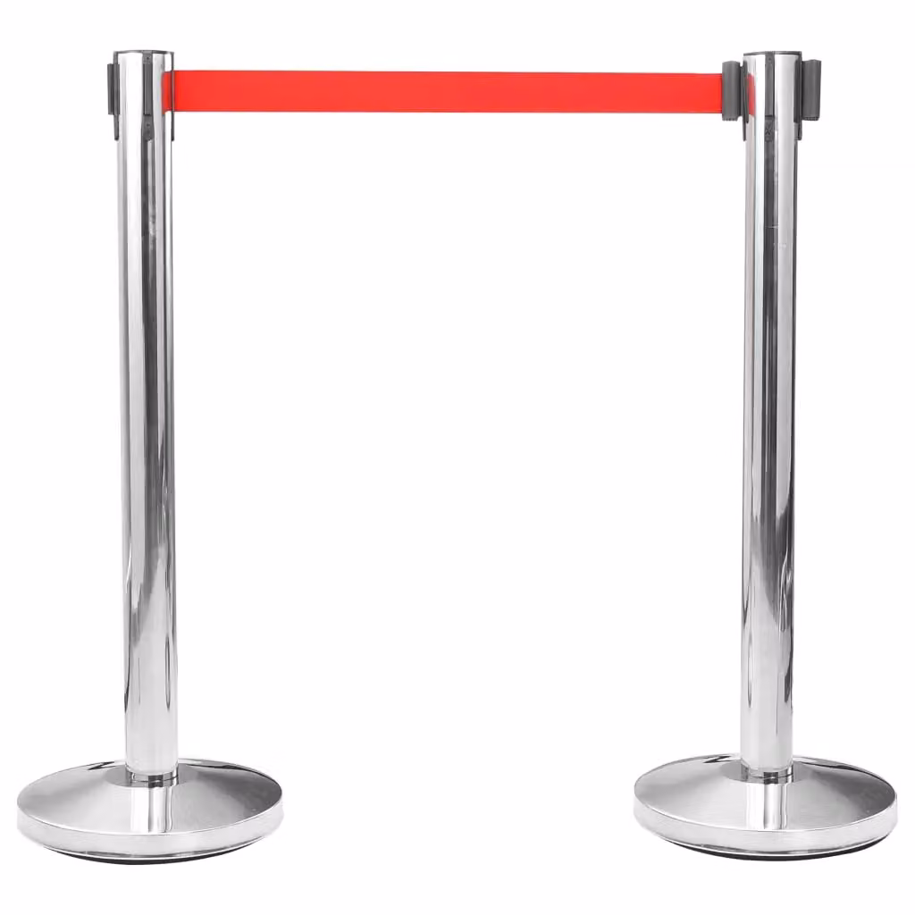 Berkfield Home Stainless Steel Silver Stanchion with Belt Airport Barrier – 2