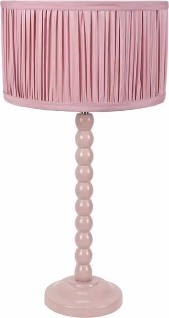 ValueLights Bobbins Table Lamp with Fabric Cylinder Shade in Blush Pink