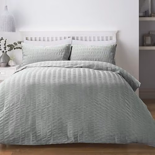 Serene Duck Egg Blue Seersucker Duvet Cover, W: 260 cm, D: 220 cm