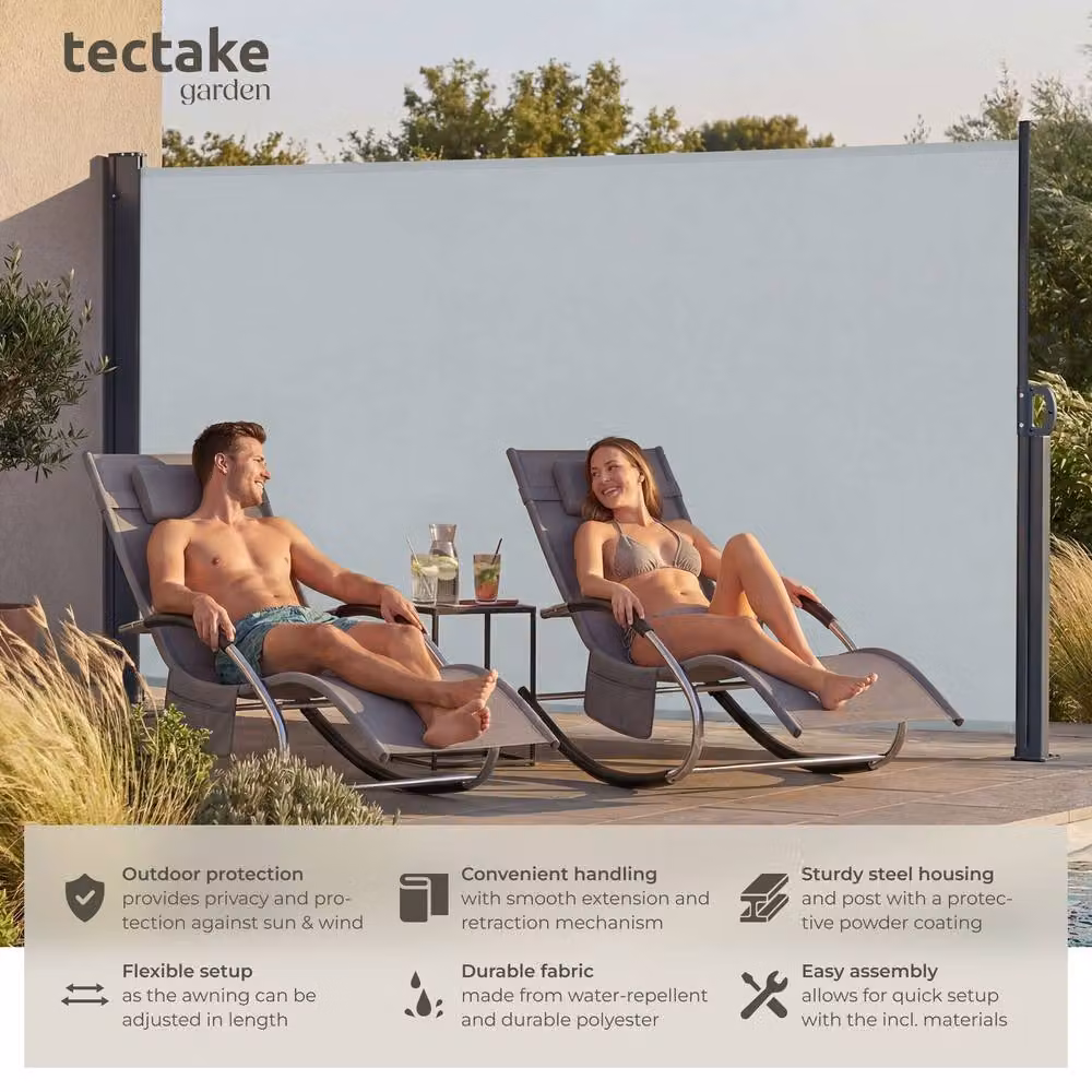 tectake Extendable Side Awning with Roll-up Mechanism in Grey, W/H: 300 x 200 cm – 2