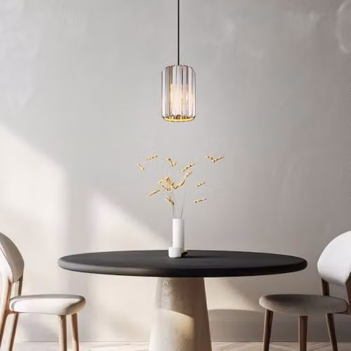 Netlighting Run Slim Pendant Light with Smoke-Coloured Crystals and Wood Look Metal, Brown, Diameter: 13.5 cm, Height: 120 cm – 4