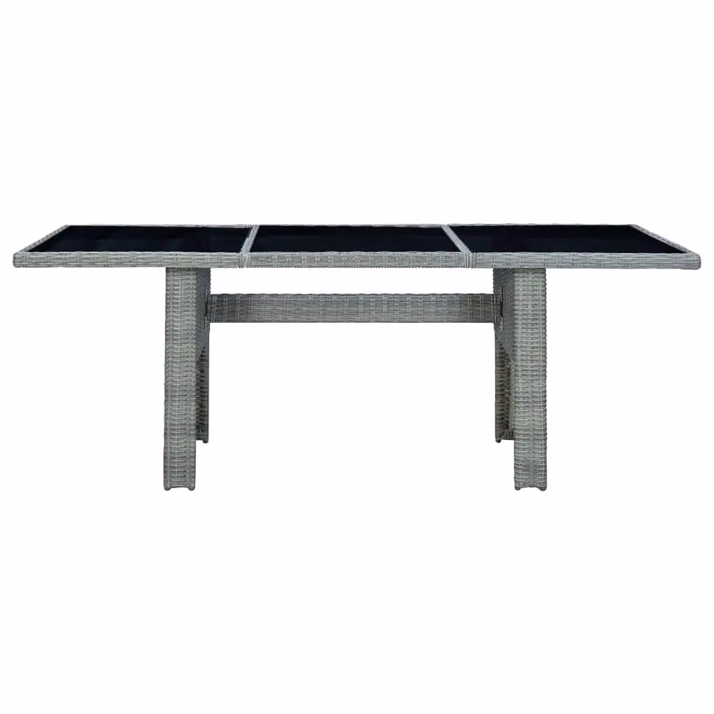 Berkfield Home Garden Table in Light Grey Poly Rattan and Tempered Glass – 2