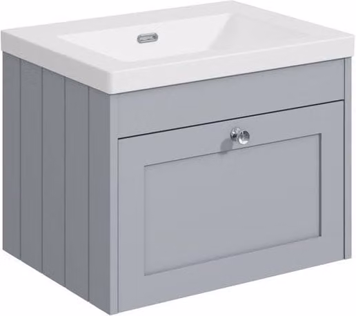 Balterley 600mm Wall Hung 1 Drawer Unit with Basin, No Tap Hole, Satin Grey