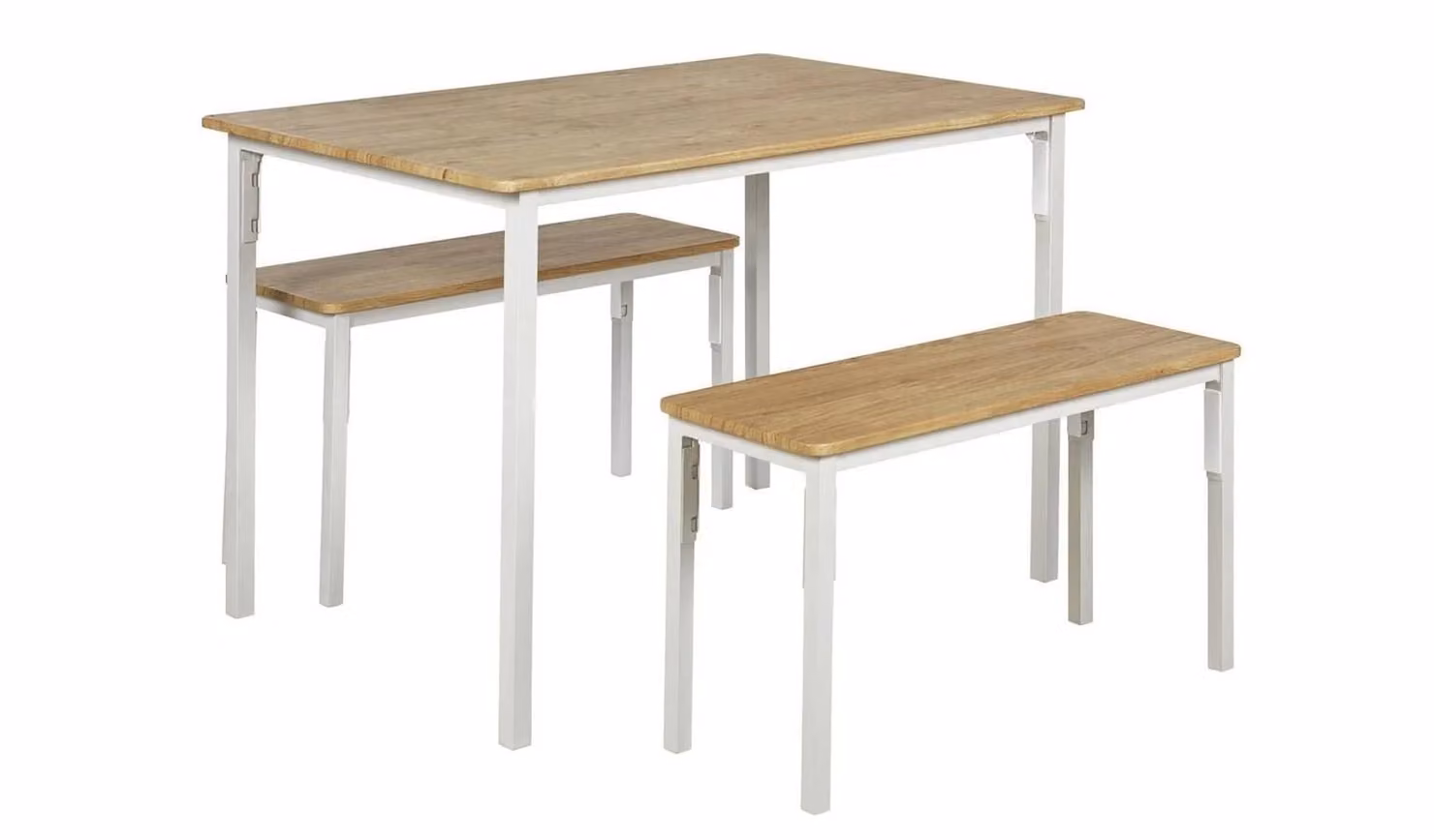 Bolitzo Oak Dining Table and 2 White Benches Set