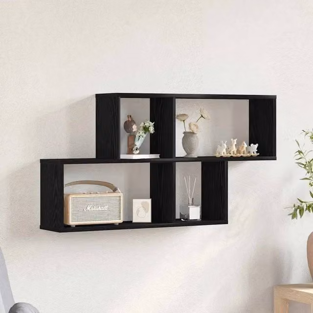 EONLION Modern Wall Mounted Cabinet in Black Oak with Internal Shelves, W: 76 cm, H: 53 cm, D: 15 cm