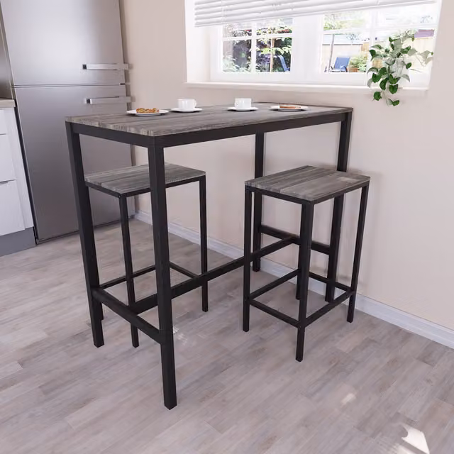 Vida Designs Roslyn Modern Rectangular Bar Table and 2 Chairs Set in Grey