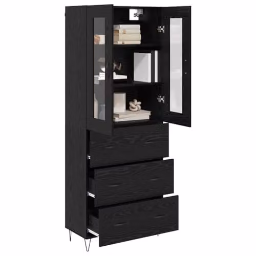 vidaXL Modern Black Oak Highboard with Hinged Doors and Internal Shelves, W/D/H: 69.5 x 34 x 90 cm – 1