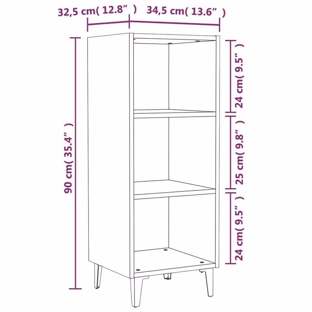 Berkfield Home Brown Oak Sideboard, W/D/H: 34.5 x 32.5 x 90 cm – 3