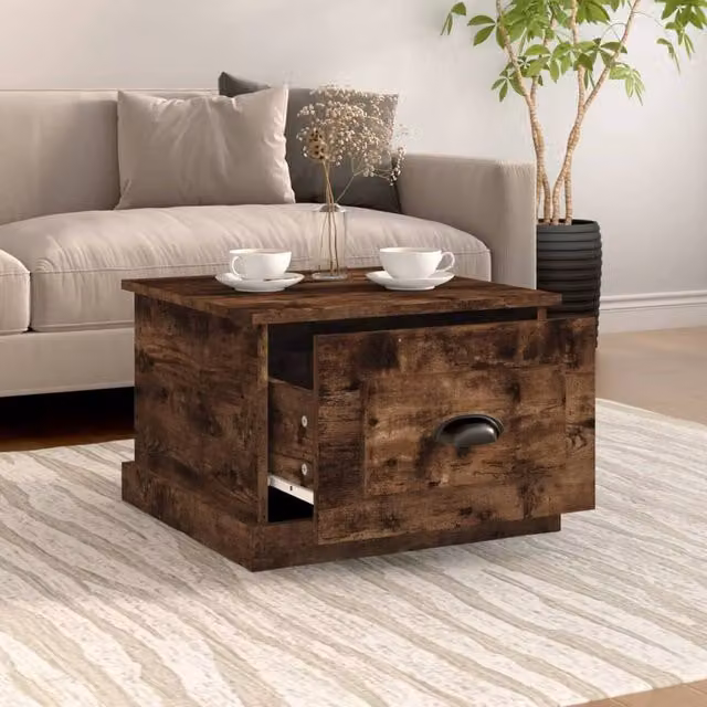 Berkfield Home Smoked Oak Decorative Coffee Table in Brown, W/D/H: 50 x 50 x 35 cm