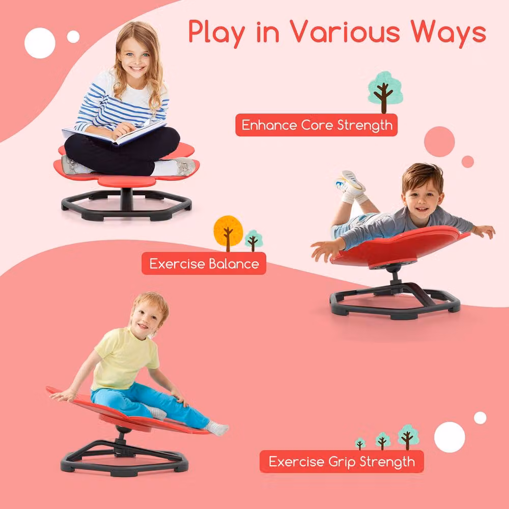 Costway Kids Sensory Petal Swivel Chair with 360 Degree Spin in Red – 4