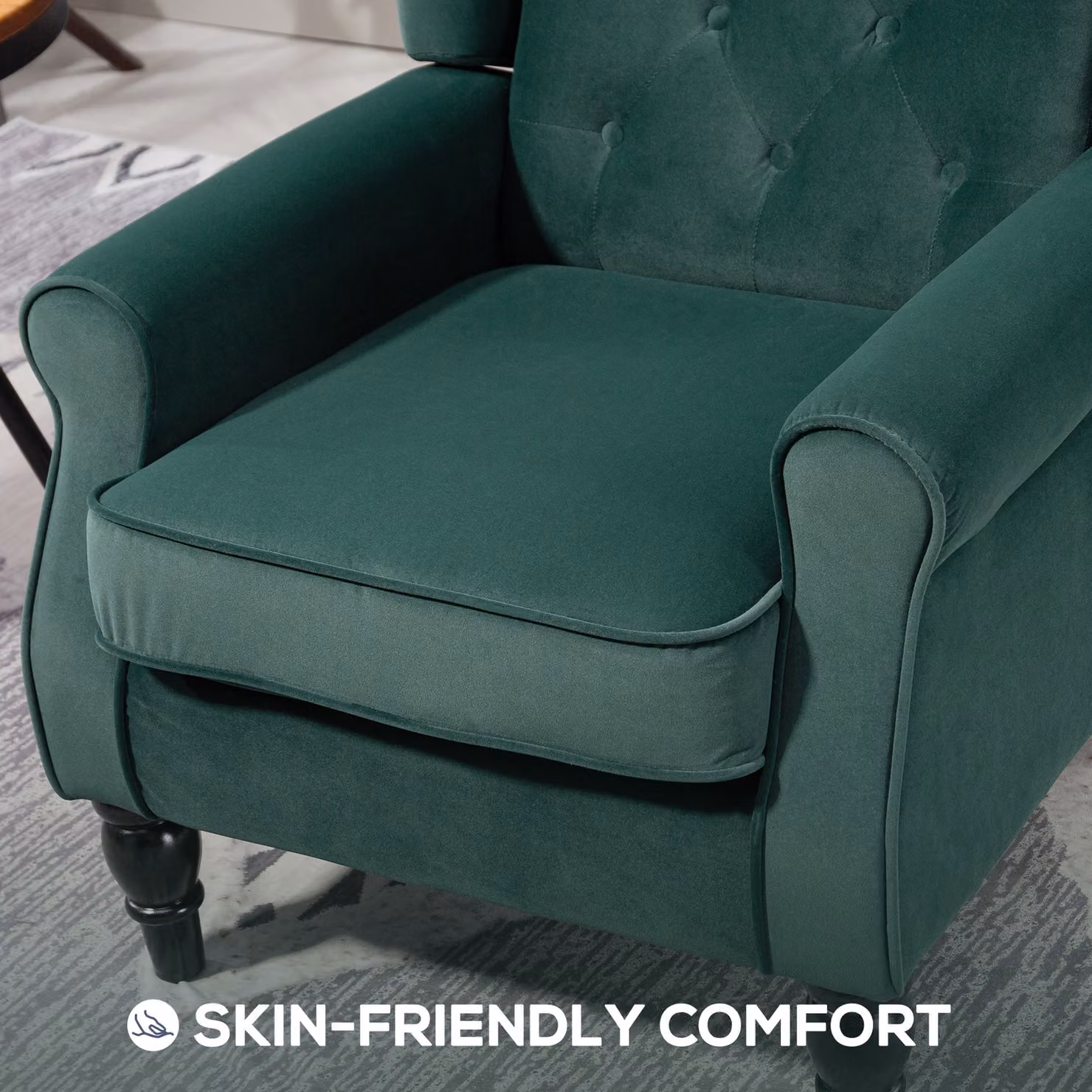 HOMCOM Retro Green Velvet Wingback Accent Chair with Button Tufting and Solid Wood Frame – 6