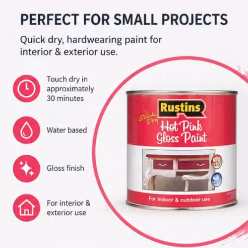 Rustins Quick Dry Small Job Gloss Paint in Pink, 250ml – 3