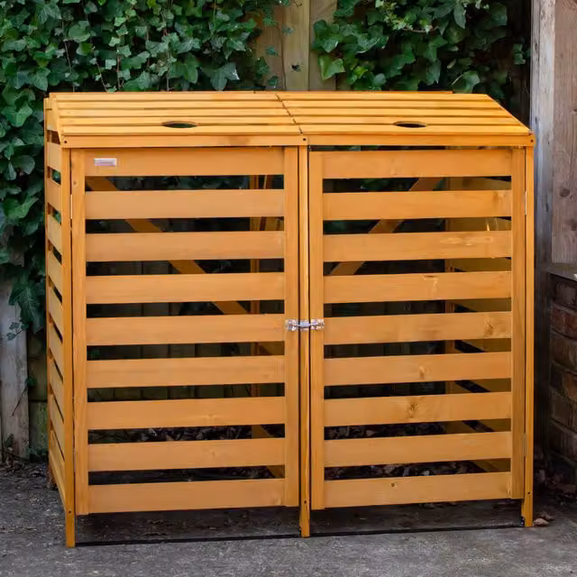 Samuel Alexander Brown Wooden Double Wheelie Bin Store for 2 Bins, W/D/H: 133 x 125 x 79 cm – 2